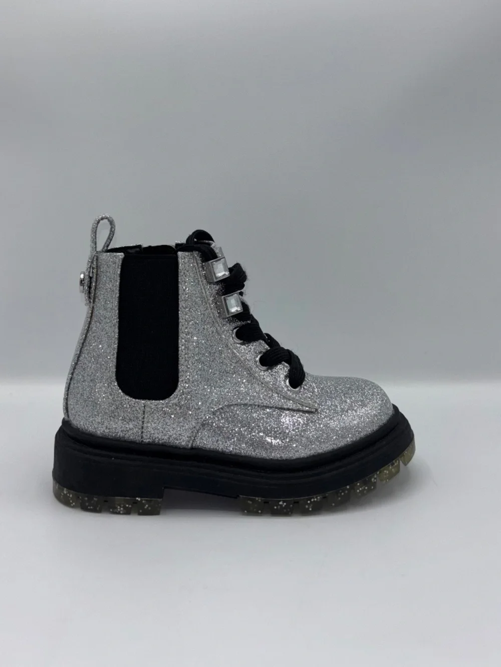 Nina Coelette Silver Grey Glitter Combat Lace-Up Boots Memory Foam Toddler 7